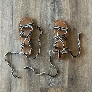 Stylish Cream and Black Ankle Tie Sandals